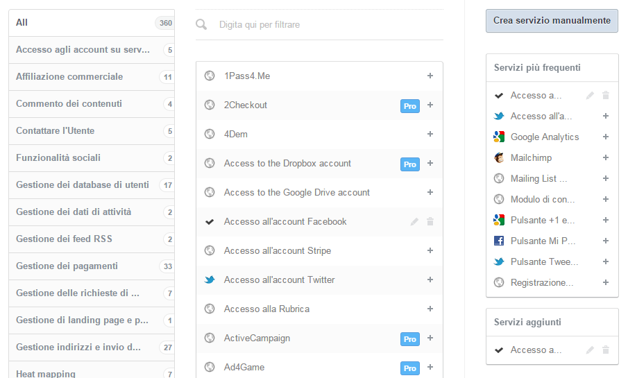 Aggiunta di un servizio alla privacy policy